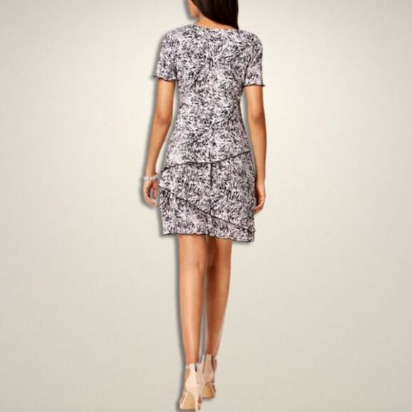 Connected Apparel Asymmetrical Tiered Dress Black Pink 8 - Picture 2 of 9